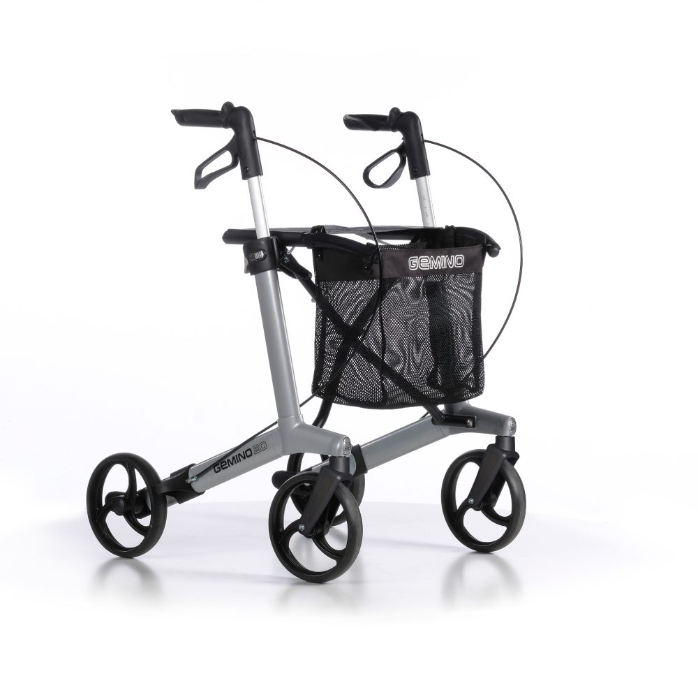 Gemino 20 rollator - leveres med rummeligt indkøbsnet.